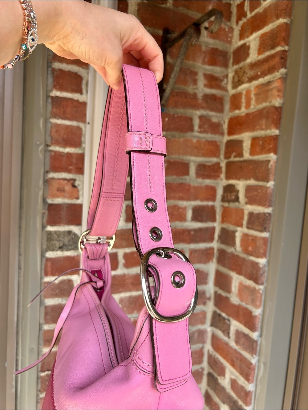 Vintage coach rugby duffel sac style F13357 pink striped leather y2k retro purse - Picture 9 of 14